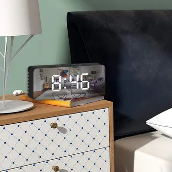 LED Temperatūras Displejs Digitālā Spogulis, Modinātājs Ar Atlikšanas Laiks Regulējamu Spilgtumu Guļamistabai Biroja