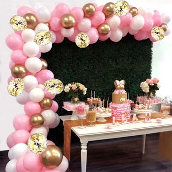 115pcs Rozā White Rose Gold Baloni Pack Arku Komplekts Garland,par Meiteni, Dzimšanas dienu, Bērnu Dušas Bachelorette Puse, Kāzu dekori