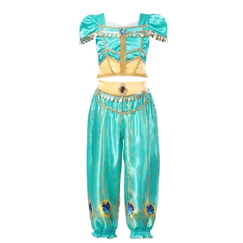 Jasmīns ir Stāsts Kostīms Meitenēm Aladdin Princese Kleitu Topi+Bikses Bērniem Karnevāla Jasmīns Cosplay Apģērbu Komplekts Vēdera Deju Kleita