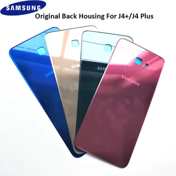 Oriģināls Samsung Galaxy J4 + J4 Plus Akumulatoru Plastmasas Aizmugurējo Vāciņu Durvju Mājokļu Aizsardzības Rezerves Daļām, kas Ar 6 collu Logo