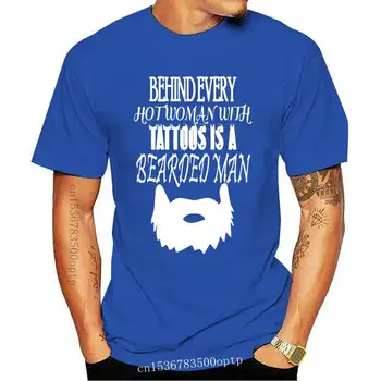 Vīriešu t Īsām piedurknēm Bārdu Aiz Katra Karstā Sieviete Ar Tetovējumu Ir Bārdains Vīrietis T Krekls O kakla Sieviešu t-krekls