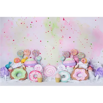 Salds Candyland Bērniem Dzimšanas Dienas Kūka Sagraut Fona Virtuļi Konfekte Paradīze Portreta Fonu Saldējums Varavīksnes Grafiti Sienas