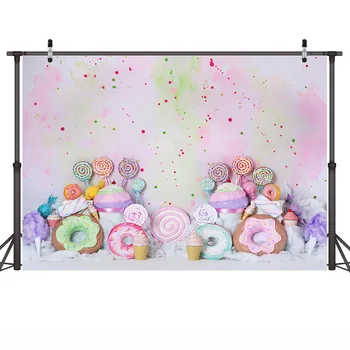 Salds Candyland Bērniem Dzimšanas Dienas Kūka Sagraut Fona Virtuļi Konfekte Paradīze Portreta Fonu Saldējums Varavīksnes Grafiti Sienas