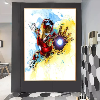 Brīnums Avengers Plakātu Dzelzs Vīrs Akvarelis Audekla Apgleznošana Sienu Mākslas Dekoru Attēlu, Bērnu Istabu, Mājas Dekoru Dāvanas Bērnu