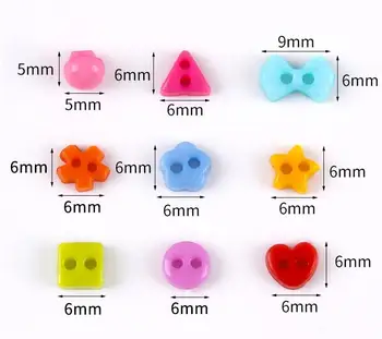 100Pcs/Daudz Asorti Krāsas Formas Tiny 6MM Sveķu Pogu Krelles 2 Caurumi Šūšanas Amatniecības DIY ar Rokām darināti Aksesuāri
