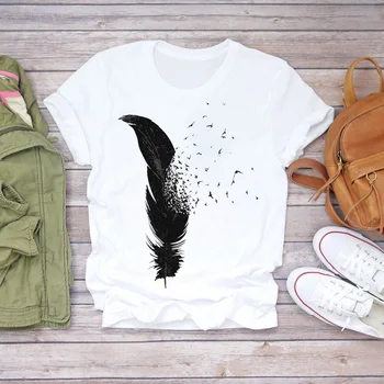 Ir 2021. Sieviešu Spalvu Putnu Karikatūra 90s Apģērbu, Sieviešu T Krekls Dāmas Grafiskais Sieviešu Tee T-Kreklu apdruka, Drēbes, Dāmu T-krekli Augšu