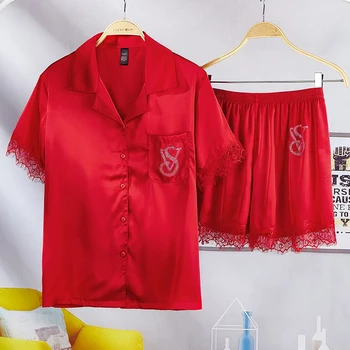 2 gabals Sieviešu Pidžamas Komplekts Luksusa Modes Rozā Ziedu Drukāt Īsām Piedurknēm Sleepwear Atpūtas Mājas Drēbes Naktsveļu sievietēm