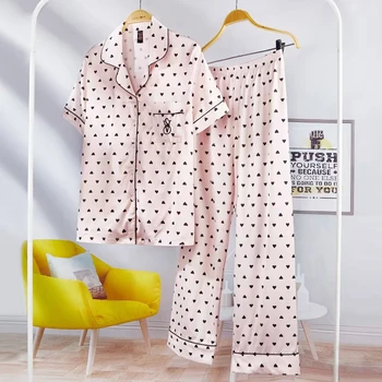 2 gabals Sieviešu Pidžamas Komplekts Luksusa Modes Rozā Ziedu Drukāt Īsām Piedurknēm Sleepwear Atpūtas Mājas Drēbes Naktsveļu sievietēm