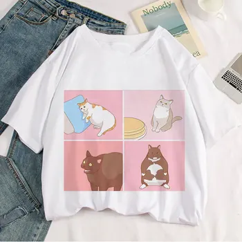 Kaķis Kawaii Grafiskais Izdrukāt T-krekls Sievietēm Tee Harajuku Estētisko Balts Tops Gadījuma Tshirt Ir 2021. Jaunu Vasaras Modes Y2k Sieviešu T Krekls