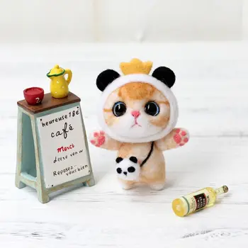 Cat Doll Ar Panda Vilnas Filcs, Amatniecības DIY Nav Pabeidzis Poked Uzstādīt Handcraft Komplektu Adatu Materiāla Maisiņš Pack
