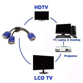 15P VGA Splitter Kabelis 1 Vīrietis 2 Sieviete Y Adapteris Monitors Converter for PC Video, Datoru, TELEVIZORU, Projektoru (Melna)