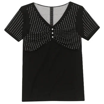 Vasaras Eiropas Drēbes, T-kreklu Modes Mirdzoši Dimanti ir Sieviešu Topi ar Īsām Piedurknēm Sexy Atpakaļ Raibs Tees Jaunu 2021 T06627