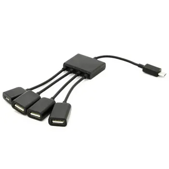 Multi-funkcijas USB 2.0 4 1 Micro USB Uzņēmējas OTG Maksas Hub Vadu Adapteri Sadalītāja Android Viedtālruņiem, Planšetdatoriem Melns Kabelis