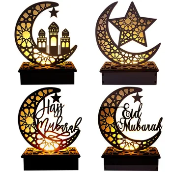 Moon Star Eid Mubarak Koka Galda Rotājumu LED Gaismas Kulons Ramadāna Dec Eid Musulmaņu Islama EID Kareem Puse Dekori