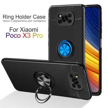 Gadījumā, Poco X3 Pro Viedtālruni, Silikona Gadījumā ar Metāla Gredzenu Statīvs Xiaomi Pocofone Pro X3 Tālruņa Vāciņu Poco-F3-5G Matēts Vāks Poco-X3-Pro Gadījumā