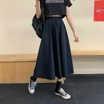 Svārki, Sievietēm, Vienkāršu Cieto Atpūtas Zaudēt Plus Izmēra 5XL Ilgi Svārki korejiešu Stilā Elastīgs-Svars-line Studentu Streetwear Moderns
