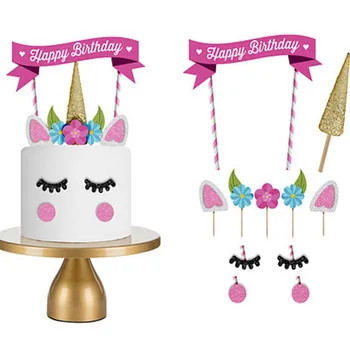 Dzimšanas dienas svinības Kūka Rotājumi 1 Komplekts Ar Karogiem Unicorn Kūkas Puses Piegādes Dzimšanas dienas Kūka Dekorēšanas Instrumentiem, Baby Duša