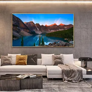 Ainavu eļļas glezna kalnu mežu zilu ezera ūdeni mākslas audekls gleznošanai dzīvojamo istabu, koridora biroja mājas sienu apdare