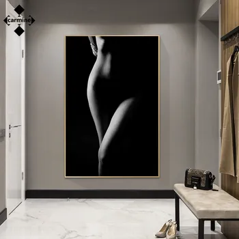 Sexy Pliks Dāma Audekla Plakāta Melnā un Baltā Drukāšanas Glezna par Mājas Interjeru Vannas istaba Dekori Modernu Bezrāmju Sienas Plakātu Māksla