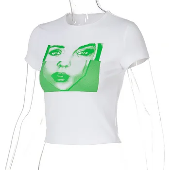Duena Y2K Vasaras Ražas T Krekls Baltā Grafiskais Retro 2021 Sieviešu Streetwear Slim Apaļu Kakla Kaklasaiti Krāsošanas Tee Krekli