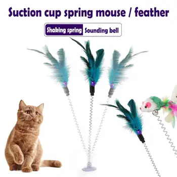 Pavasara Pet Rotaļlietas Elastīga Ar Krāsu Pavasara Krāsas Peli Un Spalvu Grunts Sūcējs Pet Cat Toy Produktu Cat Aksesuāri Apdare