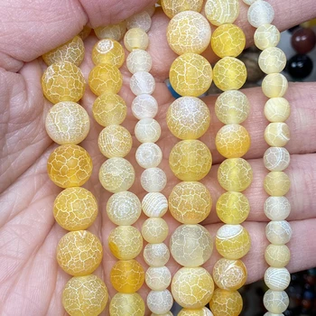 Dabīgā Akmens Dzeltena Sals Krekinga Agates Onyx Apaļas Pērles Rotaslietas Pieņemšanas Diy Aproce Šarmu, Aksesuāri, 4-12mm 15
