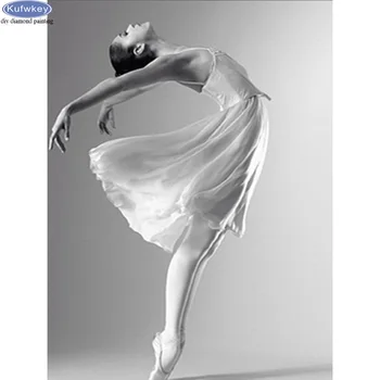 Dimanta Krāsošana Diy Pilnu Kvadrātveida kārtas Urbt Meitene baleta deju melnā un baltā Krusta Dūriens Komplekti Dimanta Izšuvumi Mājas Dekoru