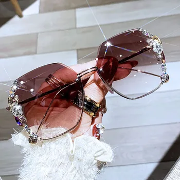 Luksusa Rhinestone Bling Saulesbrilles Sieviešu Modes Desinger Personības Saules Brilles Vintage Toņos Slīpums Lēcu