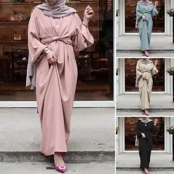 Viltus divi Musulmaņu Kleita Eid Mubarak Kaftan Dubaija Abaya Turcija Modes Kleita, Hijab Islāmu Apģērbu Maxi Sundress Sievietēm Vestidos