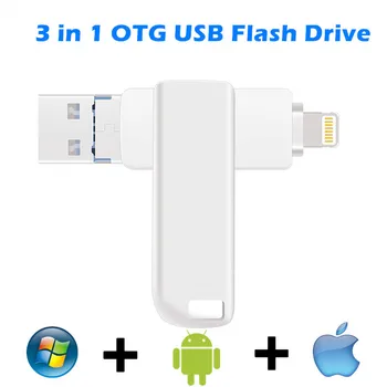 Metāla Pendrive USB 3.0 16GB 32GB 64GB, 128GB OTG USB Flash Drive iphone12/11/X/9/8/7/6/5S U diska zibens/Andriod/GAB