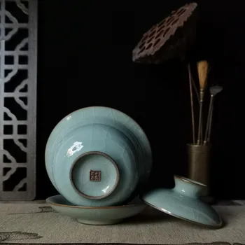Gaiwan 5oz Kung Fu Teacup un Apakštase Uzstādīt Glazētas Porcelāna 150ml Ķīniešu Stilā Tasi Tējas Keramikas Krūze Celadons Drinkware