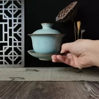 Gaiwan 5oz Kung Fu Teacup un Apakštase Uzstādīt Glazētas Porcelāna 150ml Ķīniešu Stilā Tasi Tējas Keramikas Krūze Celadons Drinkware