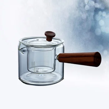 1PC Termiski Izturīga Stikla Tējkanna Koka Sānu Rokturis Tējkanna Pārredzamu Tējkanna Verdoša Tēja Maker