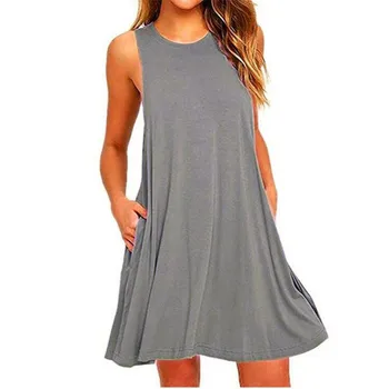 Ir 2021. Sievietes Vasaras Ikdienas Šūpoles T-Krekls Kleitas Pludmales Cover Up Ar Kabatām Plus Lieluma Brīvs T-krekls, Kleita