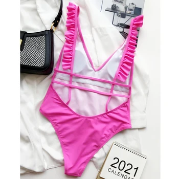 Jo-X neona Rozā peldkostīmi sievietēm ir 2021. Savirmot viens gabals peldkostīms sieviešu peldēšanas tērps Sexy neona monokini Sexy peldkostīms vasaras