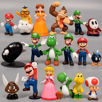 Super Mario Anime Multfilmu Mario Bros Komplekti Lelle Luigi Yoshi Pūķis Sēņu Mērkaķis PVC Rīcības Modelis Attēlā Dāvanas, Rotaļlietas Bērniem