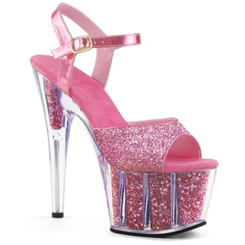 Vakara augstpapēžu kurpes 15cm sexy sandales, rozā kāzu kurpes ar plānas papēžiem, modes skatuves pastaigas sandales