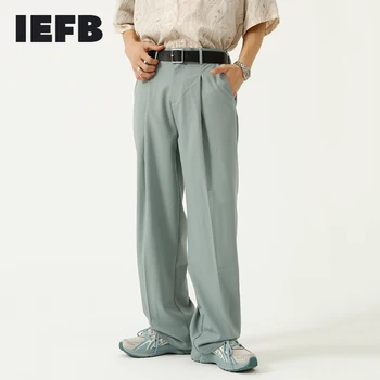 IEFB Vasarā Ir 2021. Jaunu Zaļo Uzvalku Bikses Vīriešiem korejas Zaudēt Plaša Kāju Taisni Bikses Vīriešu Tendence vienkrāsainu Vīriešu Apģērbs