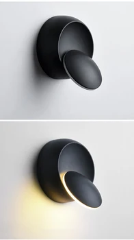 LED Sienas Lampa 360 grādu rotācijas regulēšana gultas apgaismojums balts Melns radošo sienas lampas Black mūsdienu eju apaļas lampas