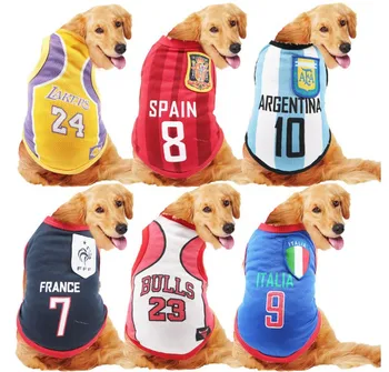Vasaras mājdzīvnieku apģērbu acs elpojošs veste Pasaules Kausa lielām un vidēja lieluma suņu basketbola drēbes, suņu apģērbi