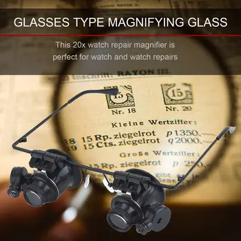 20X Brilles Tipa Dubultā Acīm Binokulārā Lupa Pulksteņu Labošanas Rīks Lupa ar Diviem Regulējams LED Apgaismojums Rotaslietas Rīks