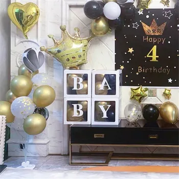 DIY 26 Vēstuli Baloni Lodziņā Pārredzamu Vārds un uzvārds adreses Lodziņš Pirmo 1st Birthday Party Dekoru Macaron Baloni Baby Box Dušas Balonu piegāde