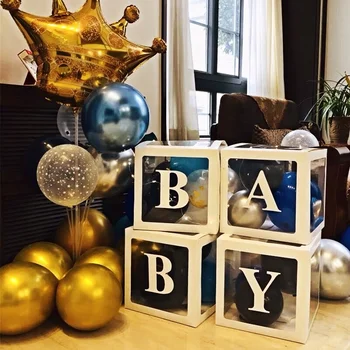 DIY 26 Vēstuli Baloni Lodziņā Pārredzamu Vārds un uzvārds adreses Lodziņš Pirmo 1st Birthday Party Dekoru Macaron Baloni Baby Box Dušas Balonu piegāde