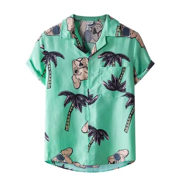 Vasaras Vīriešu Modes Gadījuma Pludmales Stilu Iespiesti Hawaii Brīvdienas ar Īsām Piedurknēm Krekls Savukārt Apkakle Blūzes Topi Camisa Homme#g3