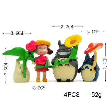 Studio Ghibli Totoros ar Rožu Saulespuķu Mei Mans Kaimiņš Statuetes Hayao Miyazaki Anime Mini Skaitļi Kolekciju Modelis Bērniem Rotaļlietas