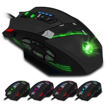 CENTĪGAIS C-12 12 Programmējamas Pogas Optical Gaming Mouse USB Vadu, 4 Pārnesumi 4000DPI Regulējams Krāsains Apgaismojums Pelēm