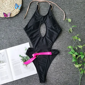 INGAGA ir 2021. Viens Gabals Peldkostīms pārāk Augstas Samazināt Peldkostīmi Sieviešu Atklātu Atpakaļ peldkostīms Sexy Pavada Bodysuit Izgriezt Monokini