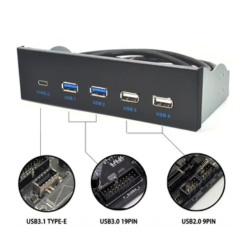 5.25 Collu USB 3.1 GEN2 Priekšējā Paneļa USB Centrmezglu, 2 Porti USB 3.0 + 2 Porti USB2.0 + 1. Ostas TIPA, C TIPA-E, Savienotājs Desktop PC