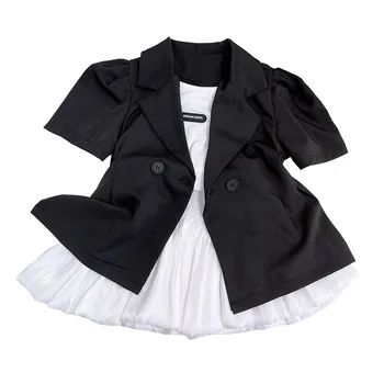 Meitene Drēbes, Uzstādīt Īsām Piedurknēm Uzvalkā un Baltā Svārki Bērniem 2 Gab. Komplekti, Jauns Dizains Rudenī Drēbes Uzvalku Toddler Meitene ar Rudens Apģērbi