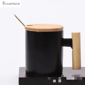 Liela Keramikas Krūze Kafijas Krūzes Tējas Krūze Coffeeware ar Koka Rokturi Kafijas Tasi Taisni Cilindrisku Ūdens Tasi Krūzi Kafijas Tases